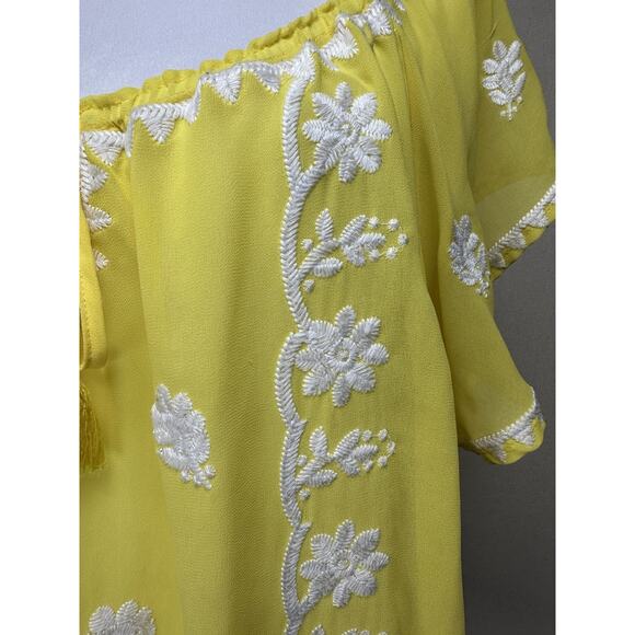 Torrid Yellow Smocked Floral Chiffon Short Sleeve Blouse Plus Size 1 - Picture 9 of 14